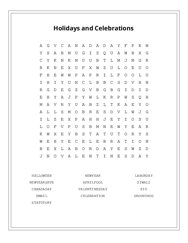 Holidays and Celebrations Word Scramble Puzzle