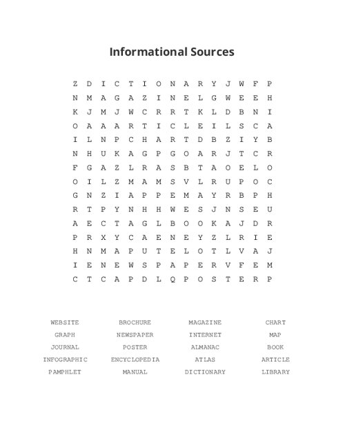 Informational Sources Word Search Puzzle