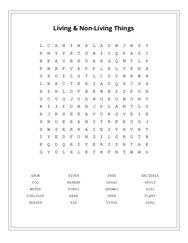 Living & Non-Living Things Word Scramble Puzzle
