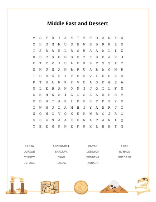 Middle East and Dessert Word Search Puzzle