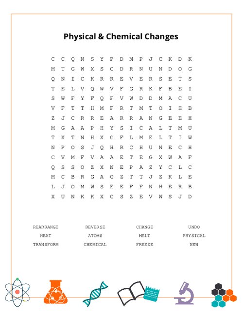 Physical & Chemical Changes Word Search Puzzle