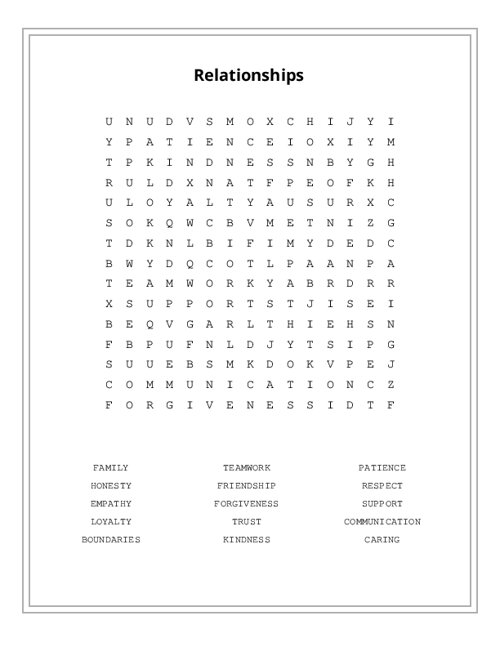 Relationships Word Search Puzzle