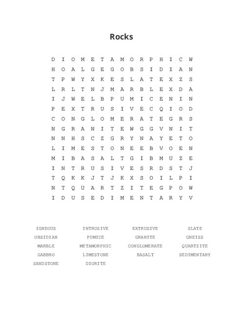 Rocks Word Search Puzzle