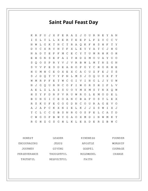 Saint Paul Feast Day Word Search Puzzle