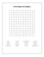 Technology and Gadgets Word Search Puzzle