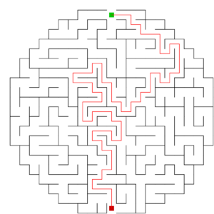 22x22 circle shaped maze with solution