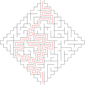 25x25 diamond shaped maze with solution